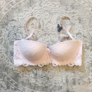 Aerie Summer Pink Floral Strapless Push Up Bra 32C